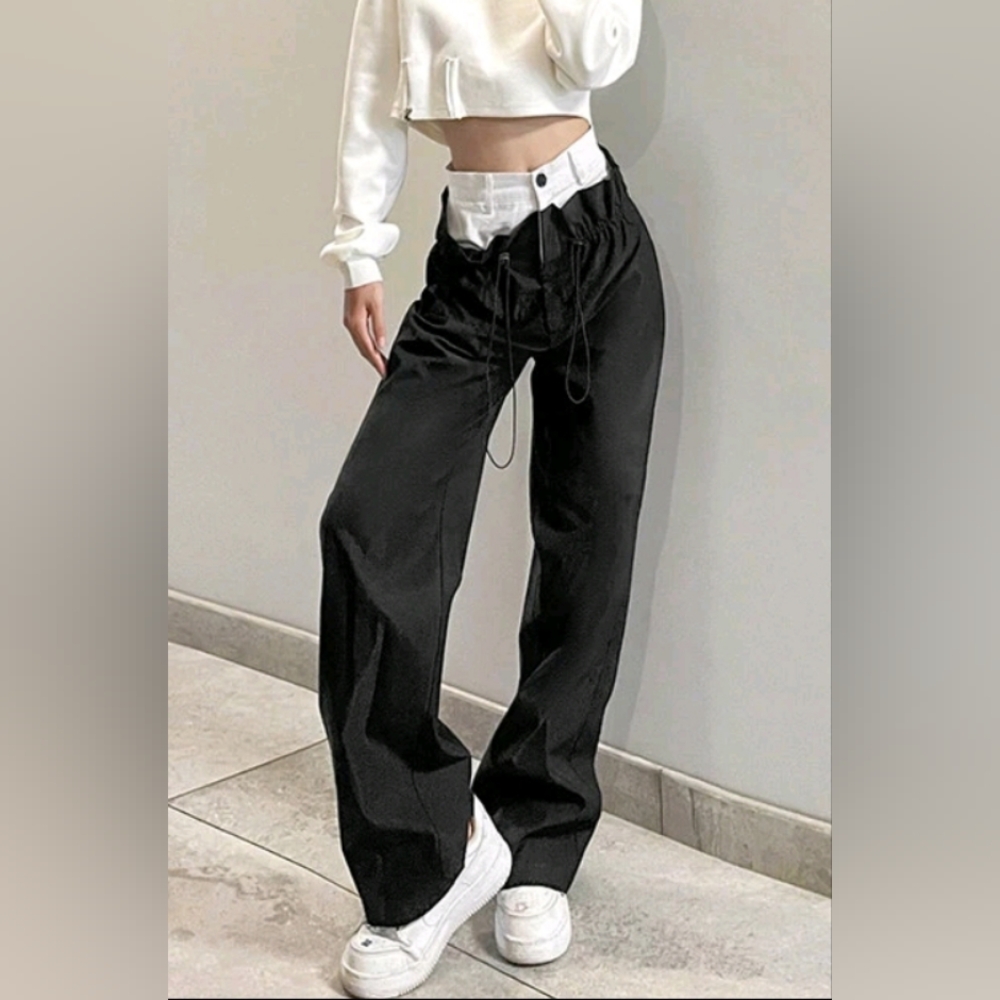 NWT Do My Self Double-Waisted Trompe L'oeil Wide-Leg Trousers